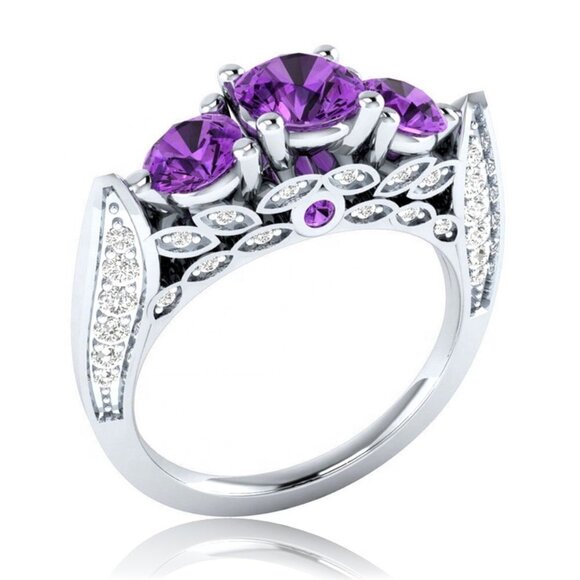 💕 925  STERLING SILVER Jewelry - 💜   Retro Stylish 925 Silver 3A Purple CZ Ring for Women, FB16FA1027